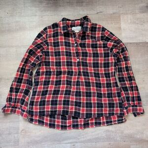 Trovata Birds of Paradis Red Blue Checkered Shirt Long Sleeve Sz S 1/2 Button Up